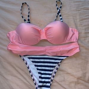 Super cute, pink and blue striped sailor bikini